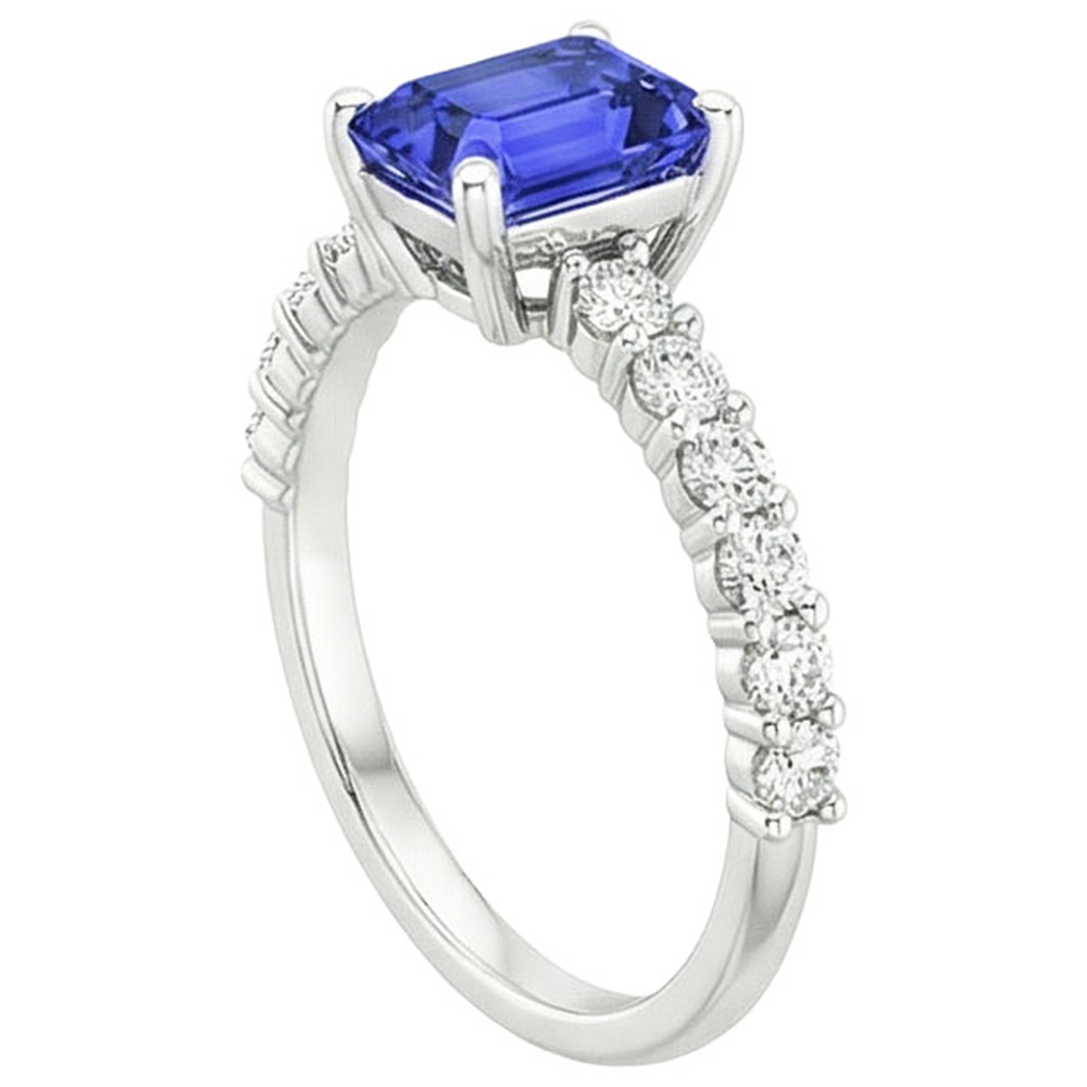 Solitaire Ceylon Sapphire With Accents Ring & Natural Earth Mined Diamonds 5 Carats