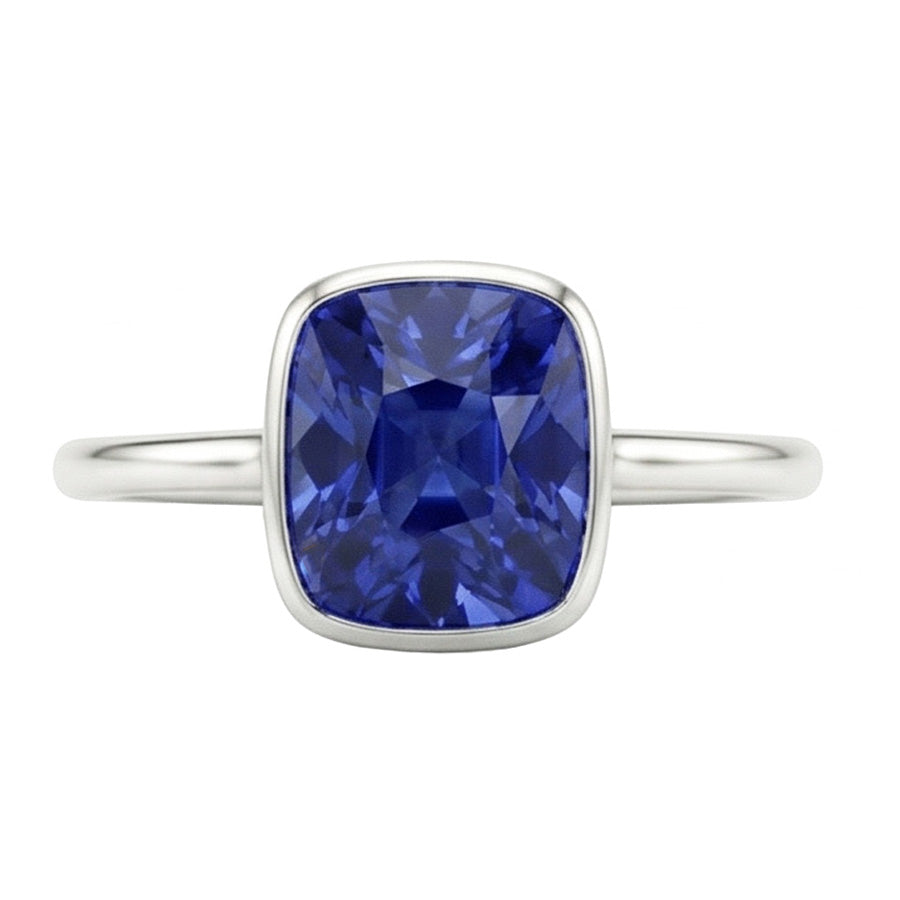 Solitaire Cushion Sapphire Ring Bezel Set 2 Carats Gemstone Jewellery