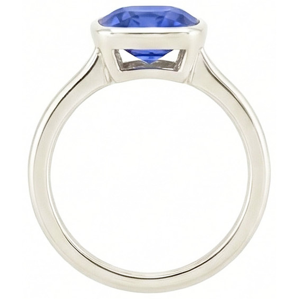 Solitaire Cushion Sapphire Ring Bezel Set 2 Carats Gemstone Jewellery