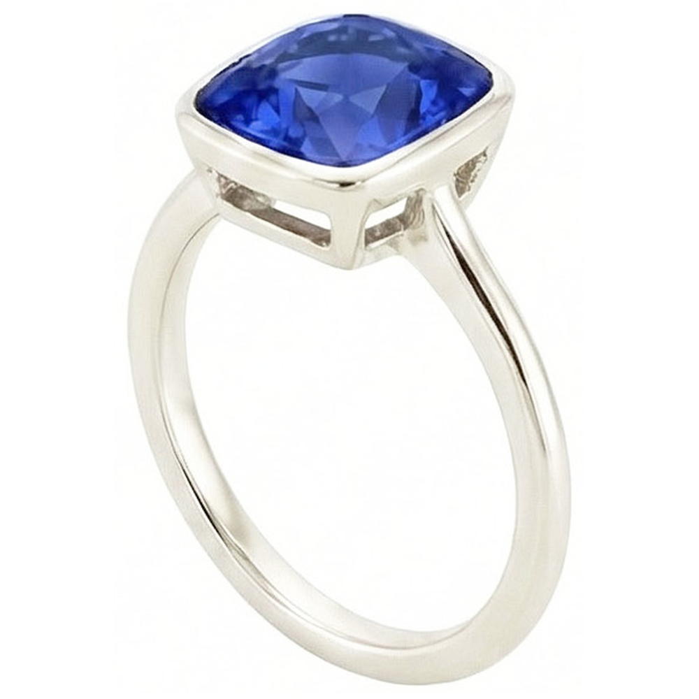 Solitaire Cushion Sapphire Ring Bezel Set 2 Carats Gemstone Jewellery