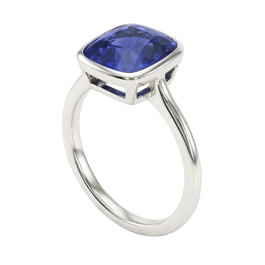 Solitaire Cushion Sapphire Ring Bezel Set 2 Carats Gemstone Jewellery