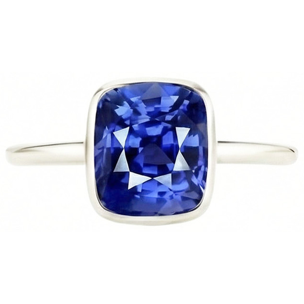 Solitaire Cushion Sapphire Ring Bezel Set 2 Carats Gemstone Jewellery