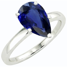 Solitaire Deep Blue Sapphire Ring White Gold 14K Pear Cut 3 Carats