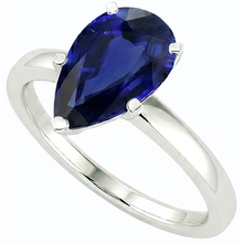 Solitaire Deep Blue Sapphire Ring White Gold 14K Pear Cut 3 Carats