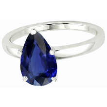 Solitaire Deep Blue Sapphire Ring White Gold 14K Pear Cut 3 Carats