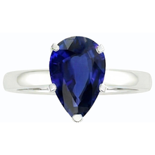 Solitaire Deep Blue Sapphire Ring White Gold 14K Pear Cut 3 Carats
