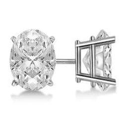 Solitaire Diamond Stud Earring Solid Gold 14K Real Diamond Oval Cut 4 Ct