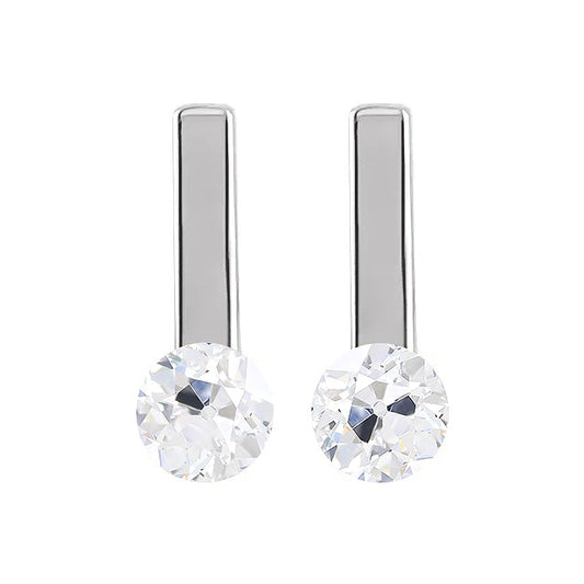 Solitaire Drop Earrings Round Real Old Miner Diamonds 3 Carats White Gold