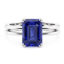 Solitaire Emerald Blue Sapphire Ring Double Prong Split Shank 2 Carats