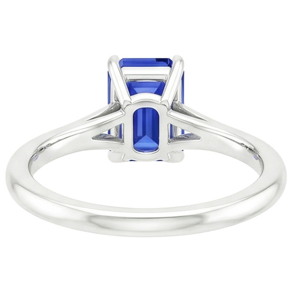 Solitaire Emerald Blue Sapphire Ring Split Shank 2.50 Carat White Gold
