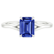 Solitaire Emerald Blue Sapphire Ring Split Shank 2.50 Carat White Gold