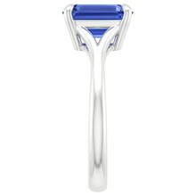 Solitaire Emerald Blue Sapphire Ring Split Shank 2.50 Carat White Gold