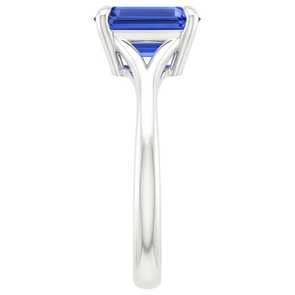 Solitaire Emerald Blue Sapphire Ring Split Shank 2.50 Carat White Gold