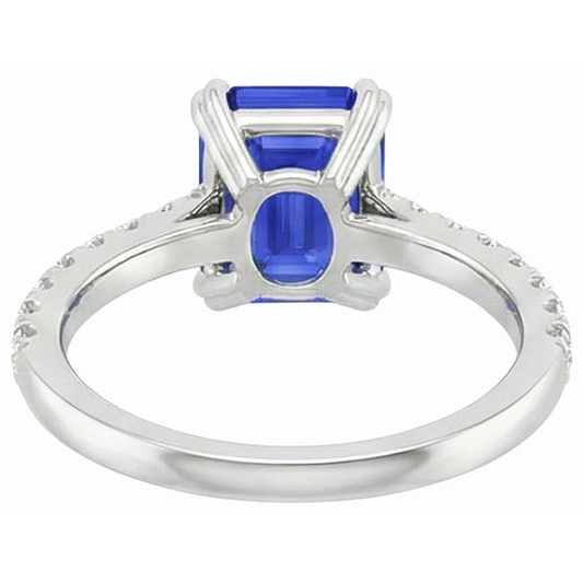 Solitaire Emerald Blue Sapphire Ring & Pave Set Natural Earth Mined Diamonds 3.50 Carats