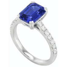 Solitaire Emerald Blue Sapphire Ring & Pave Set Natural Earth Mined Diamonds 3.50 Carats