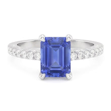 Solitaire Emerald Blue Sapphire Wedding Ring With Natural Earth Mined Diamond Accents 3 Carats