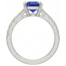 Solitaire Emerald Deep Blue Sapphire Ring With Accents 3 Carats