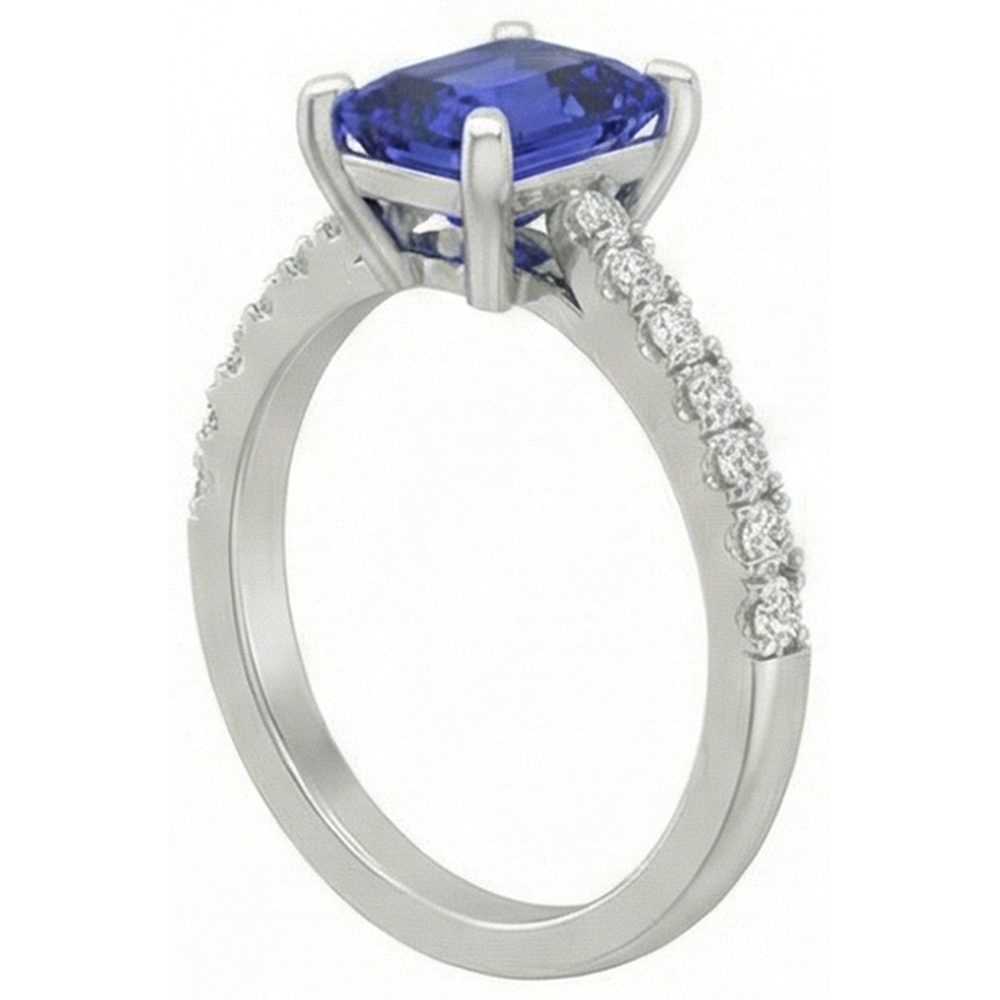 Solitaire Emerald Deep Blue Sapphire Ring With Accents 3 Carats