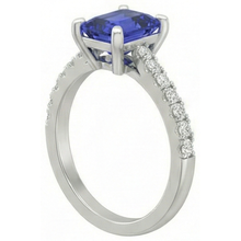 Solitaire Emerald Deep Blue Sapphire Ring With Accents 3 Carats