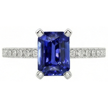 Solitaire Emerald Deep Blue Sapphire Ring With Accents 3 Carats