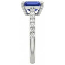 Solitaire Emerald Deep Blue Sapphire Ring With Accents 3 Carats