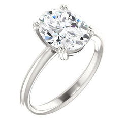 Solitaire Engagement Ring 4 Carats Oval Prong Setting Genuine White Gold 14K