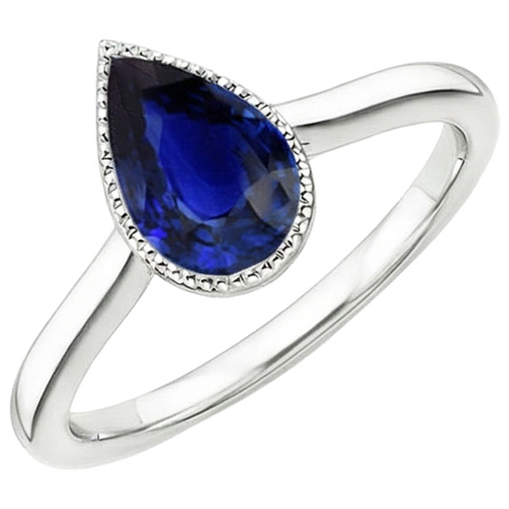 Solitaire Engagement Ring Bezel Set Pear Ceylon Sapphire 2.50 Carats