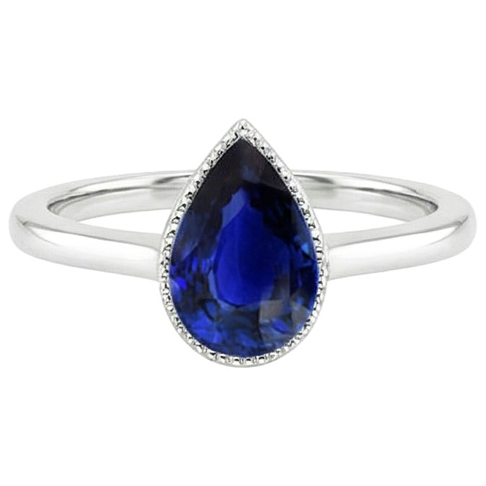 Solitaire Engagement Ring Bezel Set Pear Ceylon Sapphire 2.50 Carats