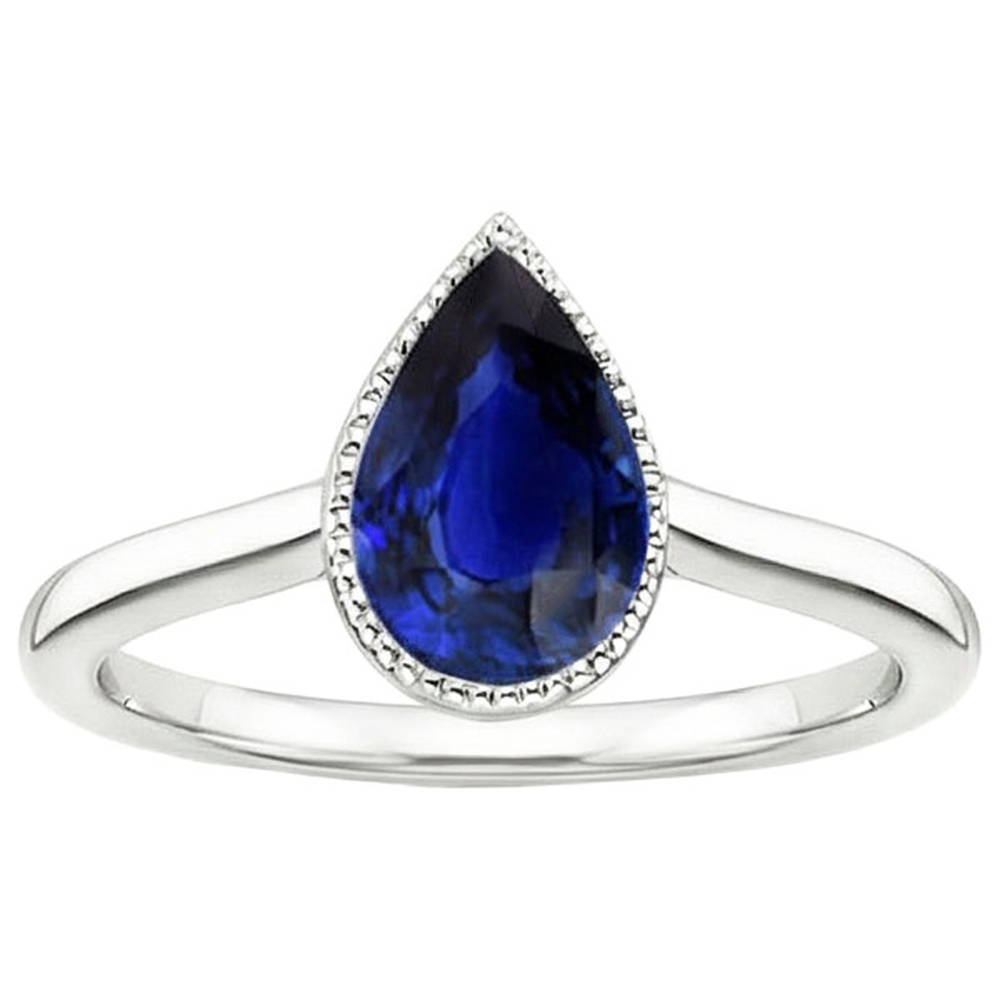 Solitaire Engagement Ring Bezel Set Pear Ceylon Sapphire 2.50 Carats