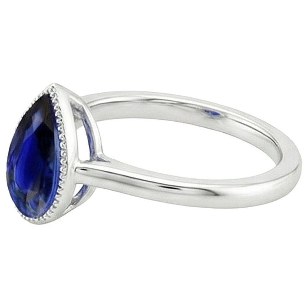 Solitaire Engagement Ring Bezel Set Pear Ceylon Sapphire 2.50 Carats