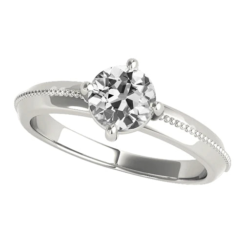 Solitaire Engagement Ring Old Mine Cut Real Diamond 4 Prong Set 1.50 Carats