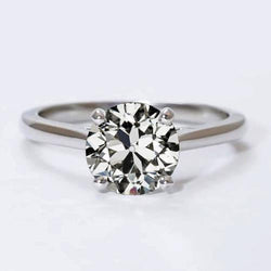 Solitaire Engagement Ring Round Old Cut Real Diamond 4 Prong Set 2 Carats