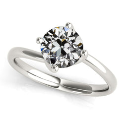 Solitaire Engagement Ring Round Old Mine Cut Real Diamond Gold 2 Carats