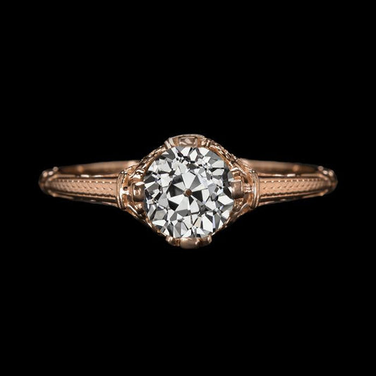 Solitaire Engagement Ring Round Old Miner Genuine Diamond Rose Gold 2 Carats