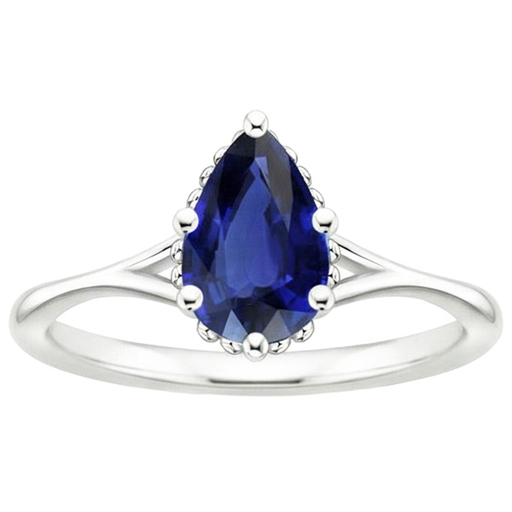 Solitaire Engagement Ring Split Shank Pear Blue Sapphire 2.50 Carats