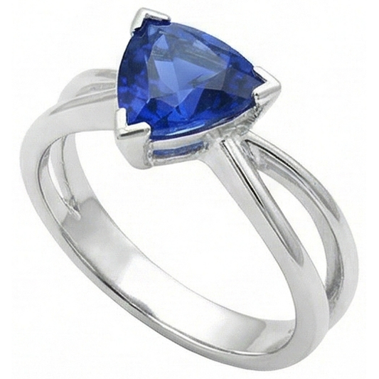 Solitaire Engagement Ring Trillion Sapphire Gold Split Shank 1 Carat