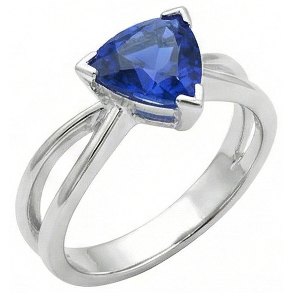 Solitaire Engagement Ring Trillion Sapphire Gold Split Shank 1 Carat