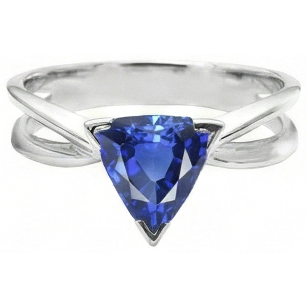 Solitaire Engagement Ring Trillion Sapphire Gold Split Shank 1 Carat