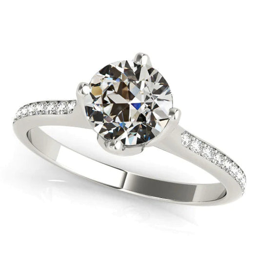Solitaire Engagement Ring With Accents Old Cut Real Diamond 3.50 Carats
