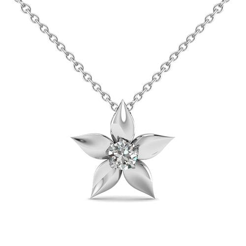 Solitaire Flower Style Natural Diamond Pendant Necklace 0.75 Carat WG 14K