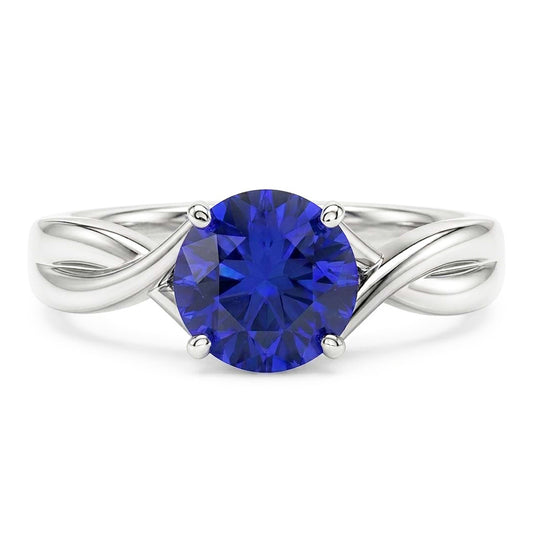 Solitaire Gemstone Blue Sapphire Ring 2 Carats Twisted Style Shank