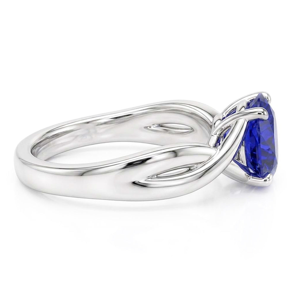 Solitaire Gemstone Blue Sapphire Ring 2 Carats Twisted Style Shank