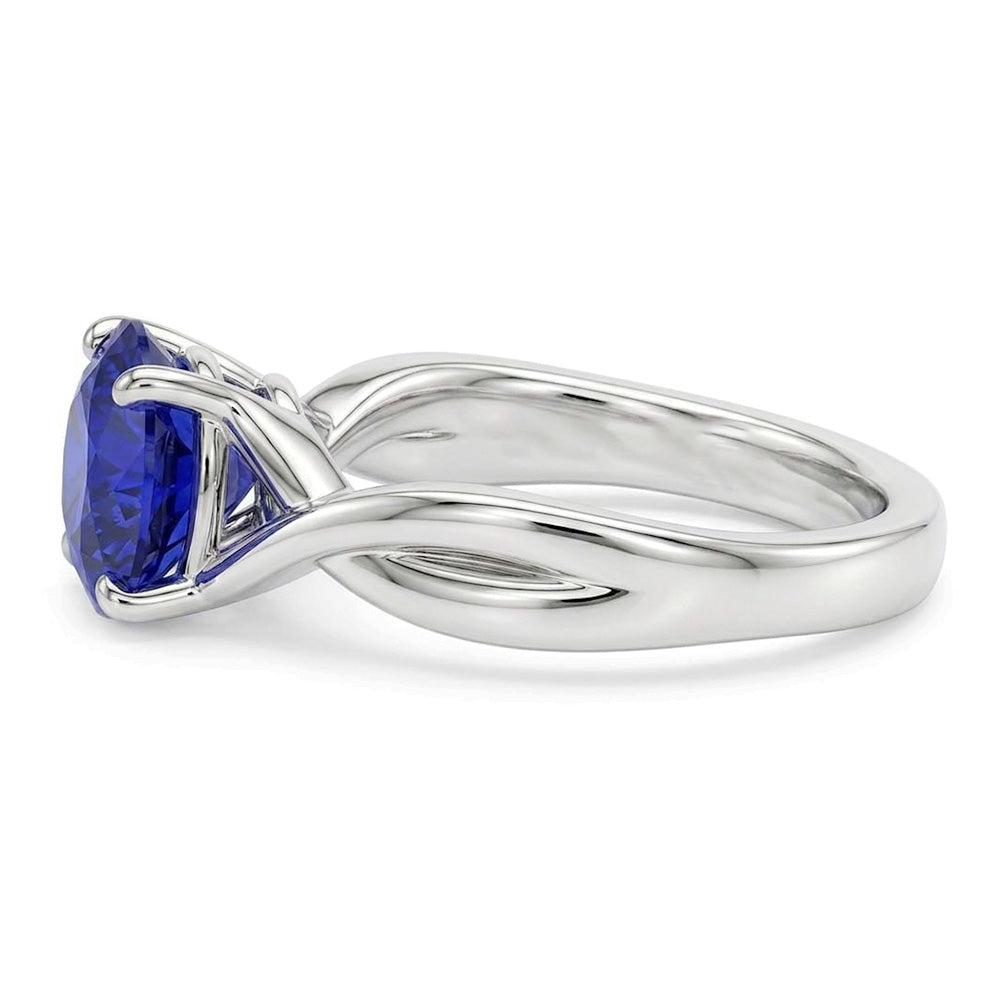 Solitaire Gemstone Blue Sapphire Ring 2 Carats Twisted Style Shank