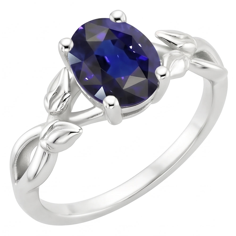Solitaire Gemstone Jewellery Ring Leaf Style Ceylon Sapphire 2 Carats