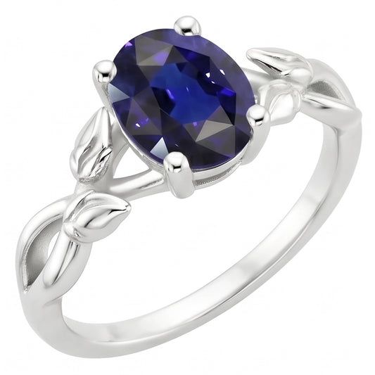Solitaire Gemstone Jewellery Ring Leaf Style Ceylon Sapphire 2 Carats