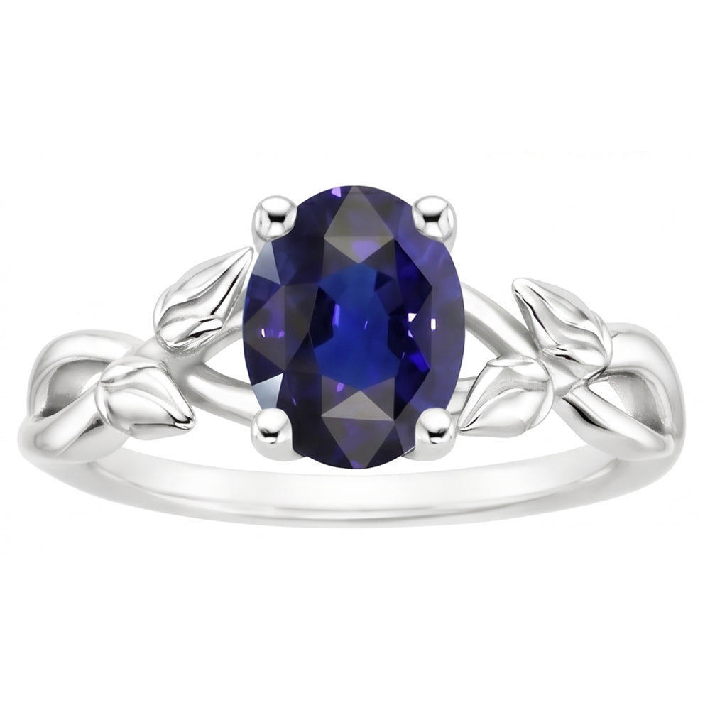 Solitaire Gemstone Jewellery Ring Leaf Style Ceylon Sapphire 2 Carats