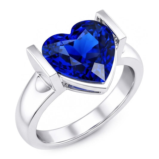 Solitaire Gemstone Ring Bar Set Ceylon Sapphire 3 Carats Thick Shank