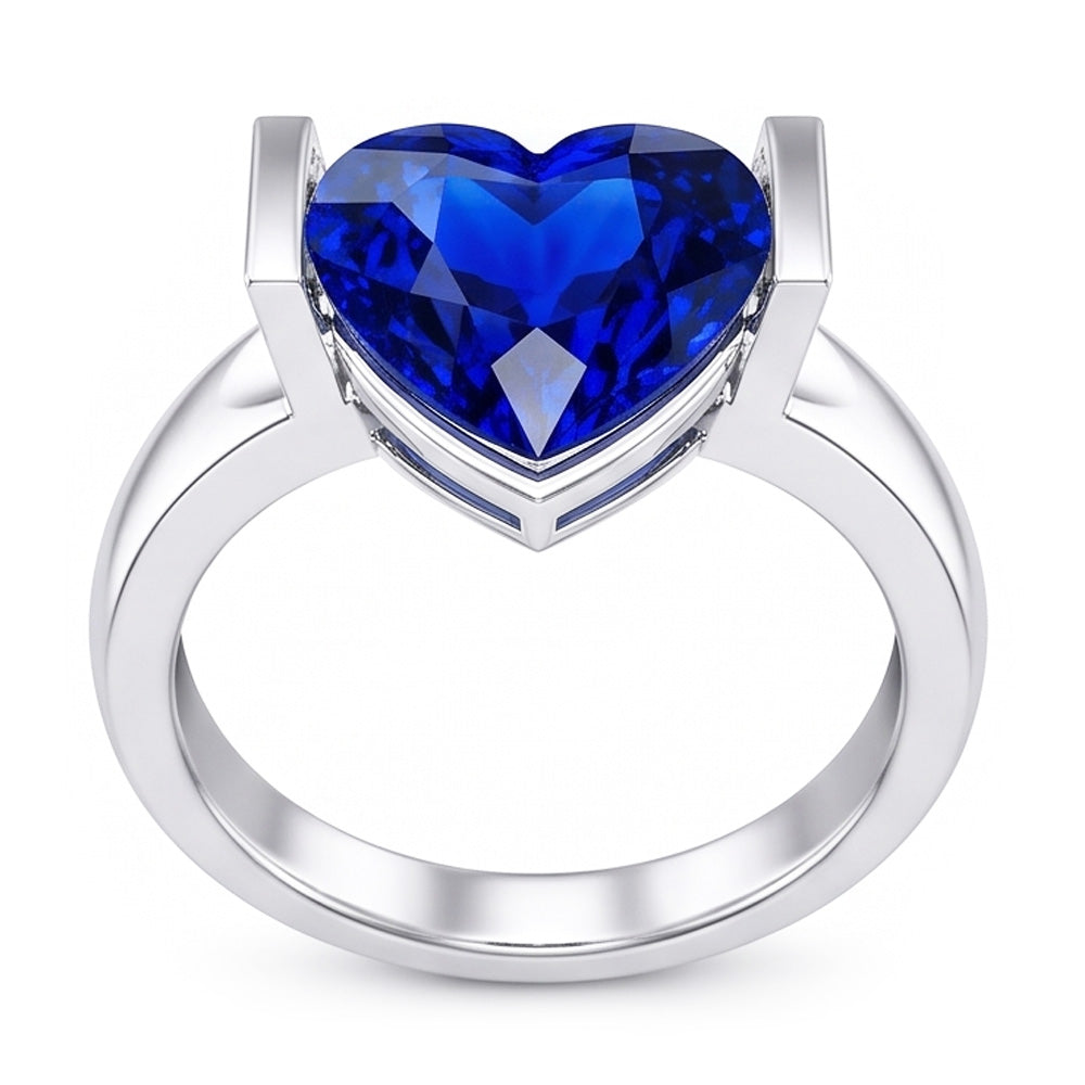 Solitaire Gemstone Ring Bar Set Ceylon Sapphire 3 Carats Thick Shank