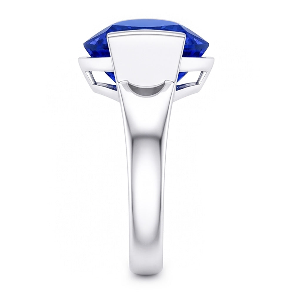Solitaire Gemstone Ring Bar Set Ceylon Sapphire 3 Carats Thick Shank