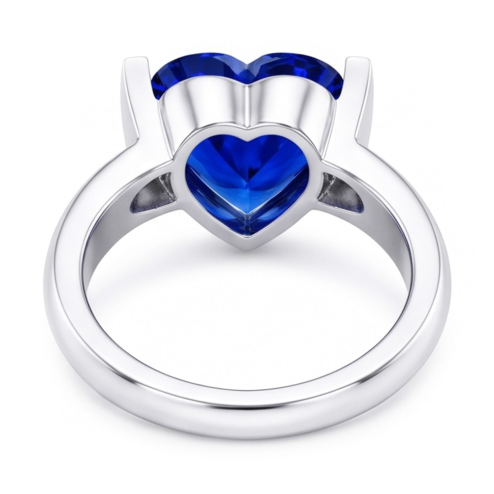 Solitaire Gemstone Ring Bar Set Ceylon Sapphire 3 Carats Thick Shank